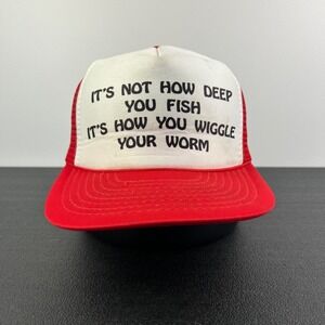 Vintage‎ 90s Fishing Trucker Hat Cap Snap Back Adjustable Red Funny Parody Adult